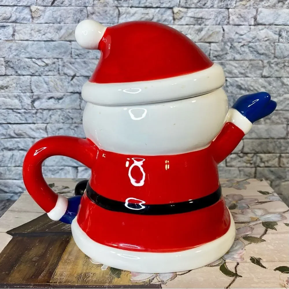 Holiday Ceramic Santa Teapot with Lid Christmas Decor